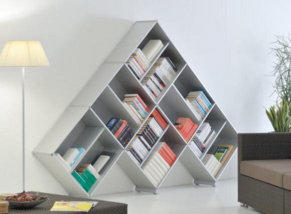 Bookcases in Pyramid Shaped by Fitting